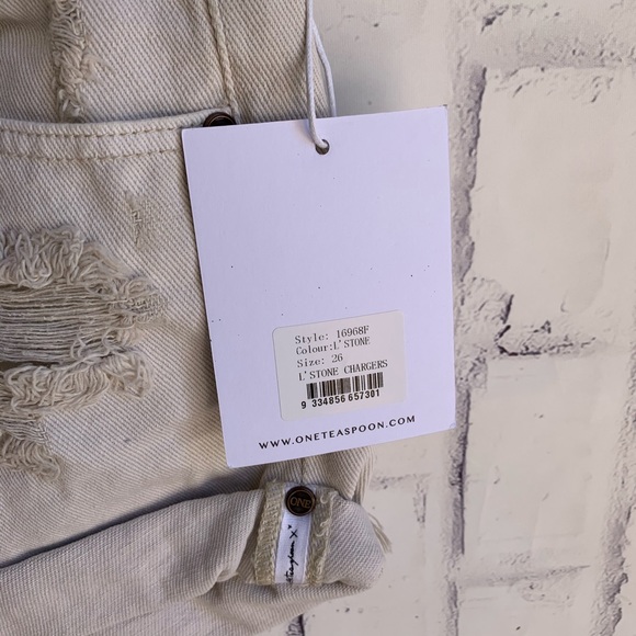 ONE Teaspoon Chargers L’stone White Denim Cut Off Shorts - Picture 7 of 12